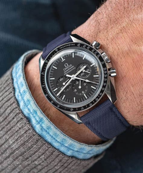 omega speedmaster blue strap.